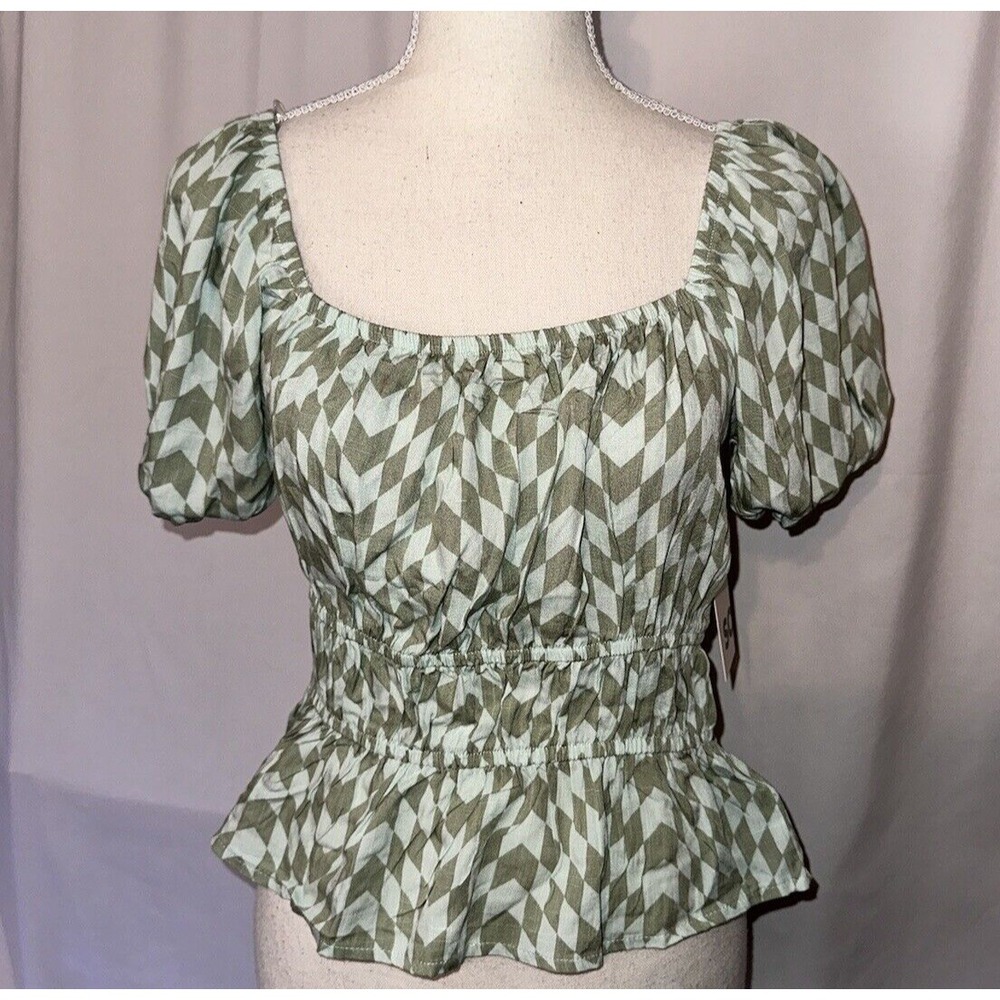 New SO Top Juniors M Multifunctional Sleeves Diamond Pattern Peplum 100% Rayon